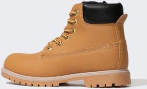 DEFACTO Boy's Lace-Up and Zippered Serrated Sole Faux Leather Boots