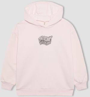 DEFACTO Girl's Oversize Fit Printed Hooded Soft Fuzzy Thick Sweatshirt