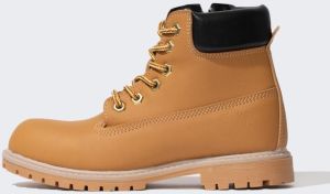 DEFACTO Boy's Laced and Zippered Serrated Sole Faux Leather Boots