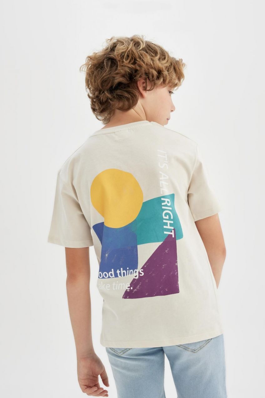 DEFACTO Boy's Crew Neck Back Printed Short Sleeve T-Shirt