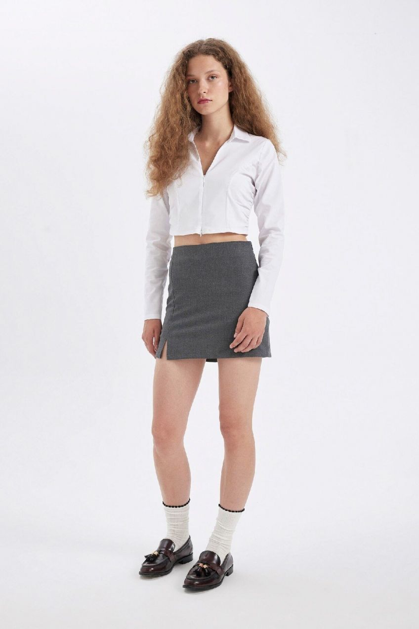 DEFACTO High Waist Cotton Lined Mini Shorts Skirt