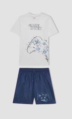 DEFACTO Boy's Printed Short Sleeve T-Shirt Swim Shorts Set of 2