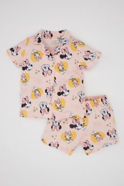 DEFACTO Baby Girl Disney Mickey & Minnie Short Sleeve Combed Cotton Pajama Set with Shorts