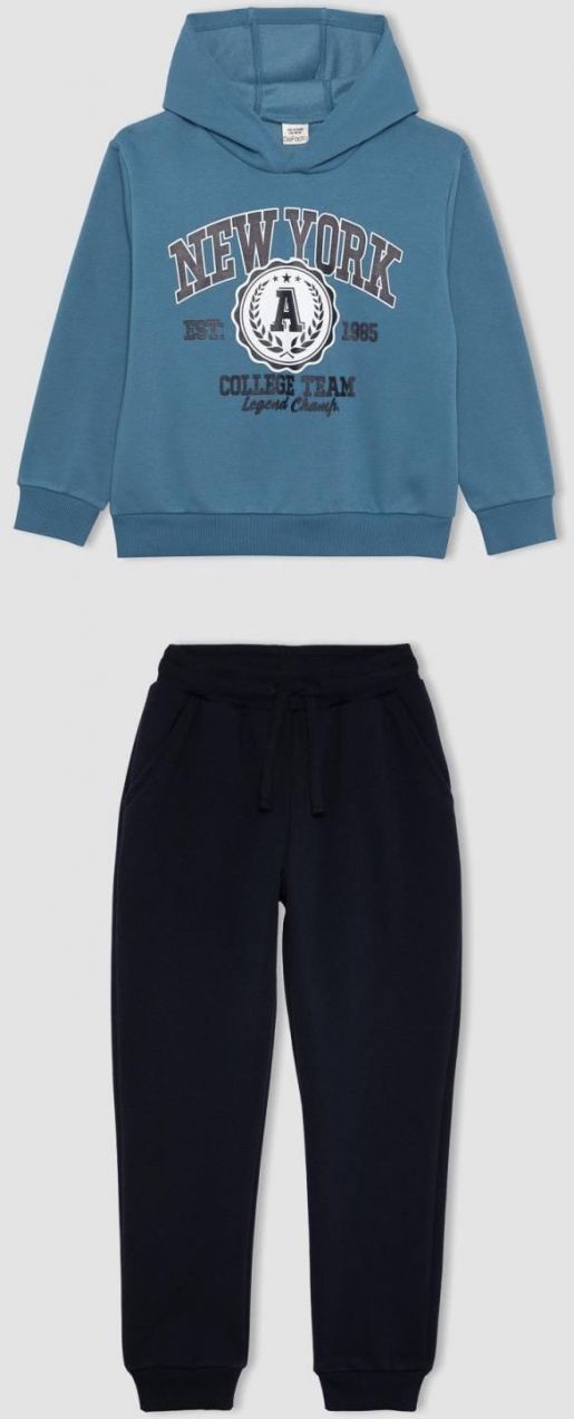 DEFACTO Boy's Printed Hooded Sweatshirt Sweatpants 2-Piece Set