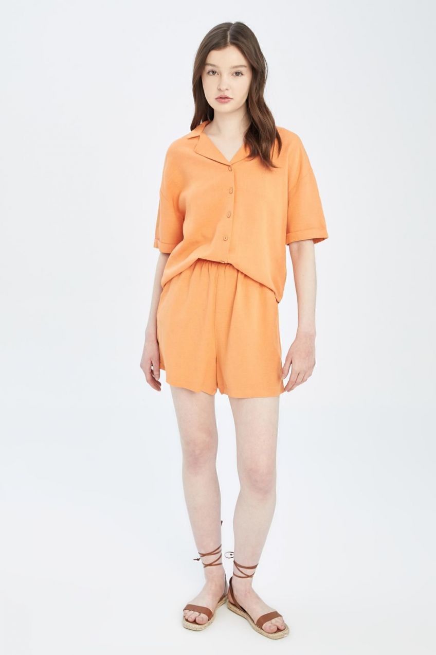 DEFACTO Relax Fit Flexible Waisted Pocketed Linen Look Shorts