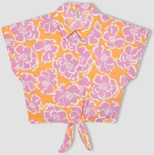 DEFACTO Girls' Crop Short Sleeve Patterned Shirt