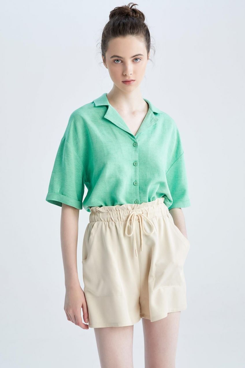 DEFACTO Jacket Collar Relax Fit Short Sleeve Linen Shirt