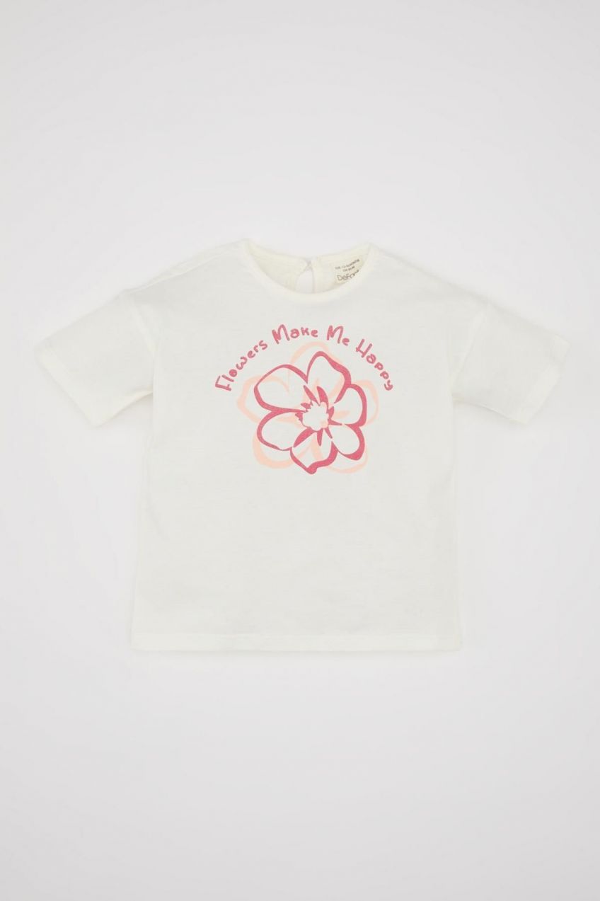 DEFACTO Baby Girl Floral Short Sleeve T-Shirt