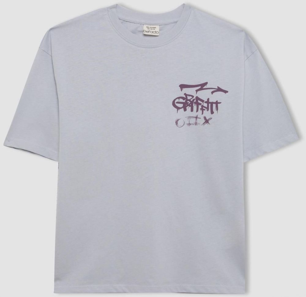 DEFACTO Boy's Oversize Fit Crew Neck Printed Short Sleeve T-Shirt