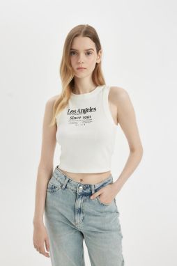 DEFACTO Fitted Printed Crew Neck Ribbed Camisole Athlete
