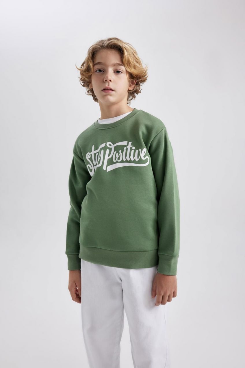 DEFACTO Boy's Crew Neck Printed Thick Sweatshirt