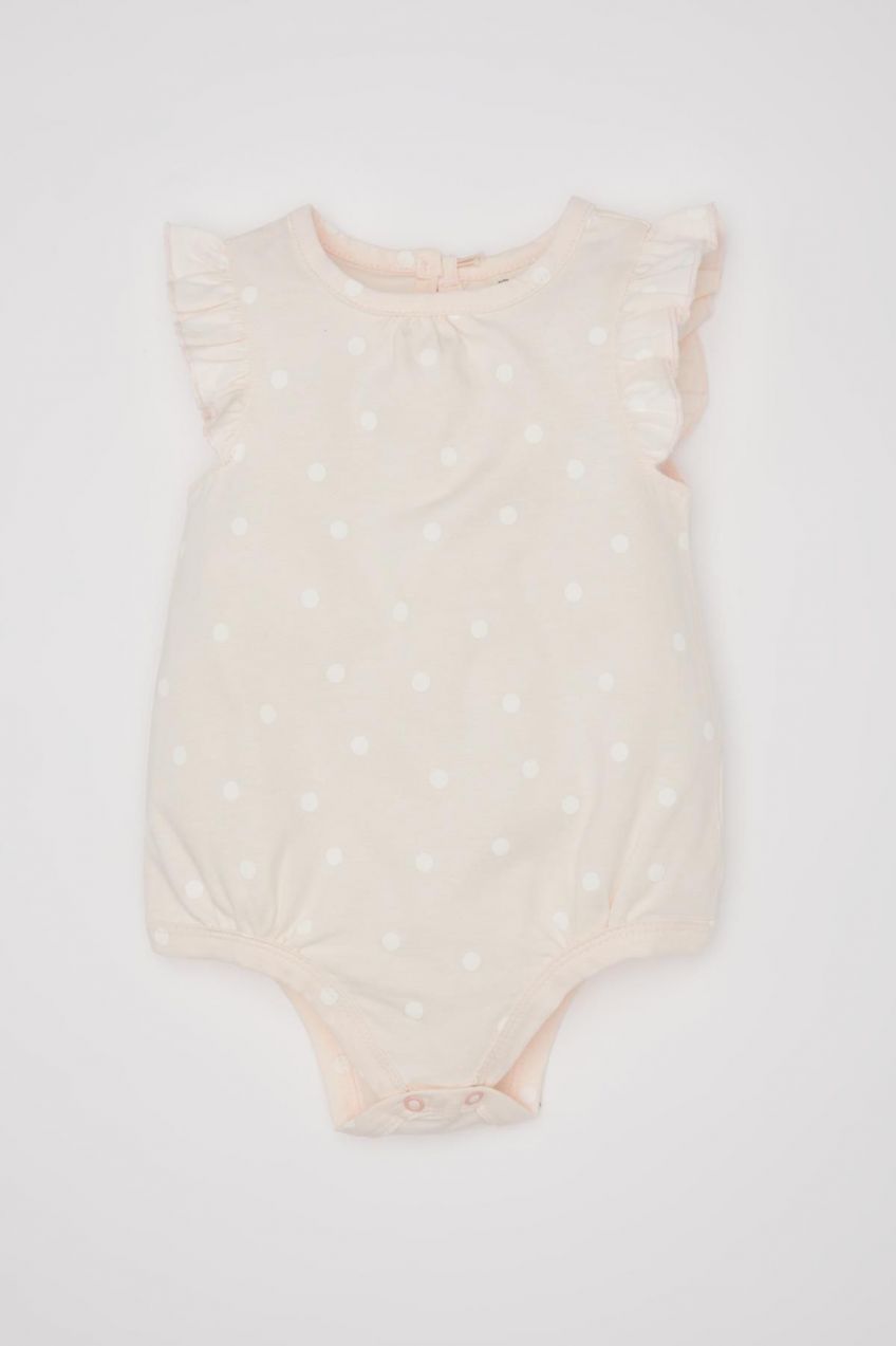 DEFACTO Baby Girl Newborn Crew Neck Polka Dot Combed Cotton Short Sleeve Snap-On Body