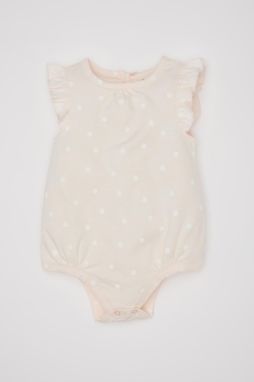 DEFACTO Baby Girl Newborn Crew Neck Polka Dot Combed Cotton Short Sleeve Snap-On Body