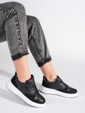 Shelvt Women's black sneakers with a thick sole