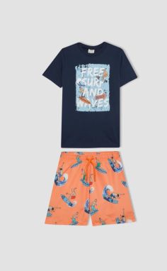 DEFACTO Boy's Printed Short Sleeve T-Shirt Swim Shorts Set of 2