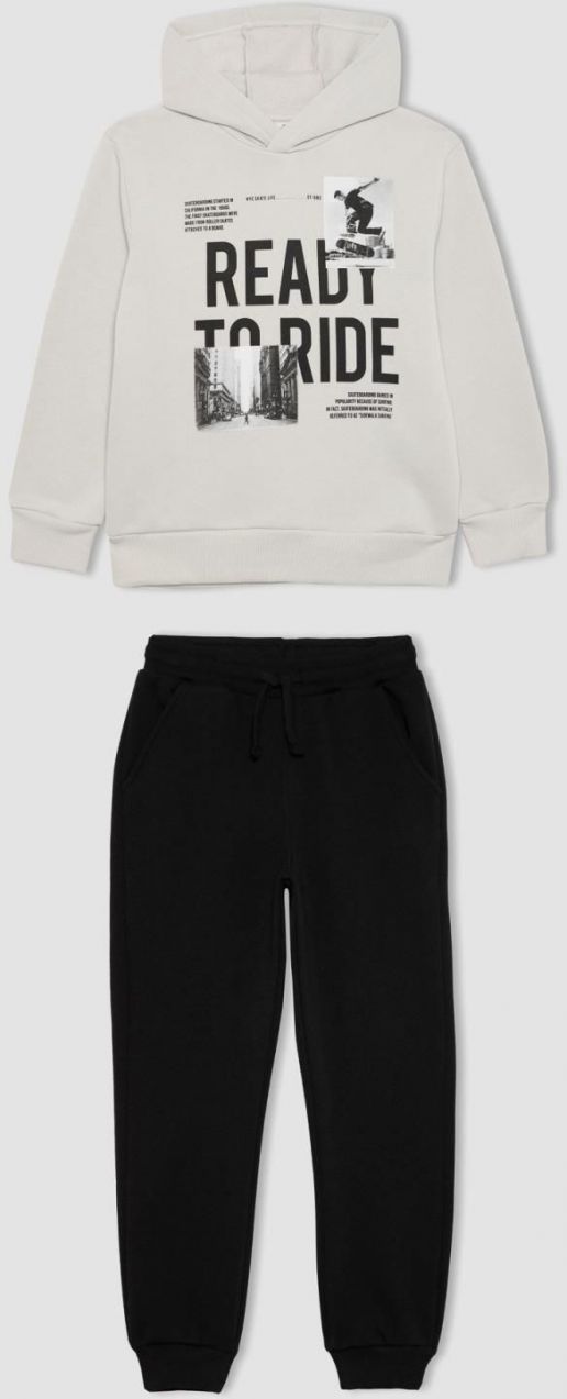 DEFACTO Boy's Hooded Sweatshirt Tracksuit Bottom 2-Piece Set