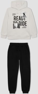 DEFACTO Boy's Hooded Sweatshirt Tracksuit Bottom 2-Piece Set