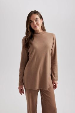 DEFACTO Regular Fit Half Turtleneck Soft Furry Softshell Long Sleeve Tunic