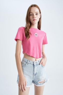 DEFACTO Cool Fitted Embroidered Ribbed Short Sleeve T-Shirt