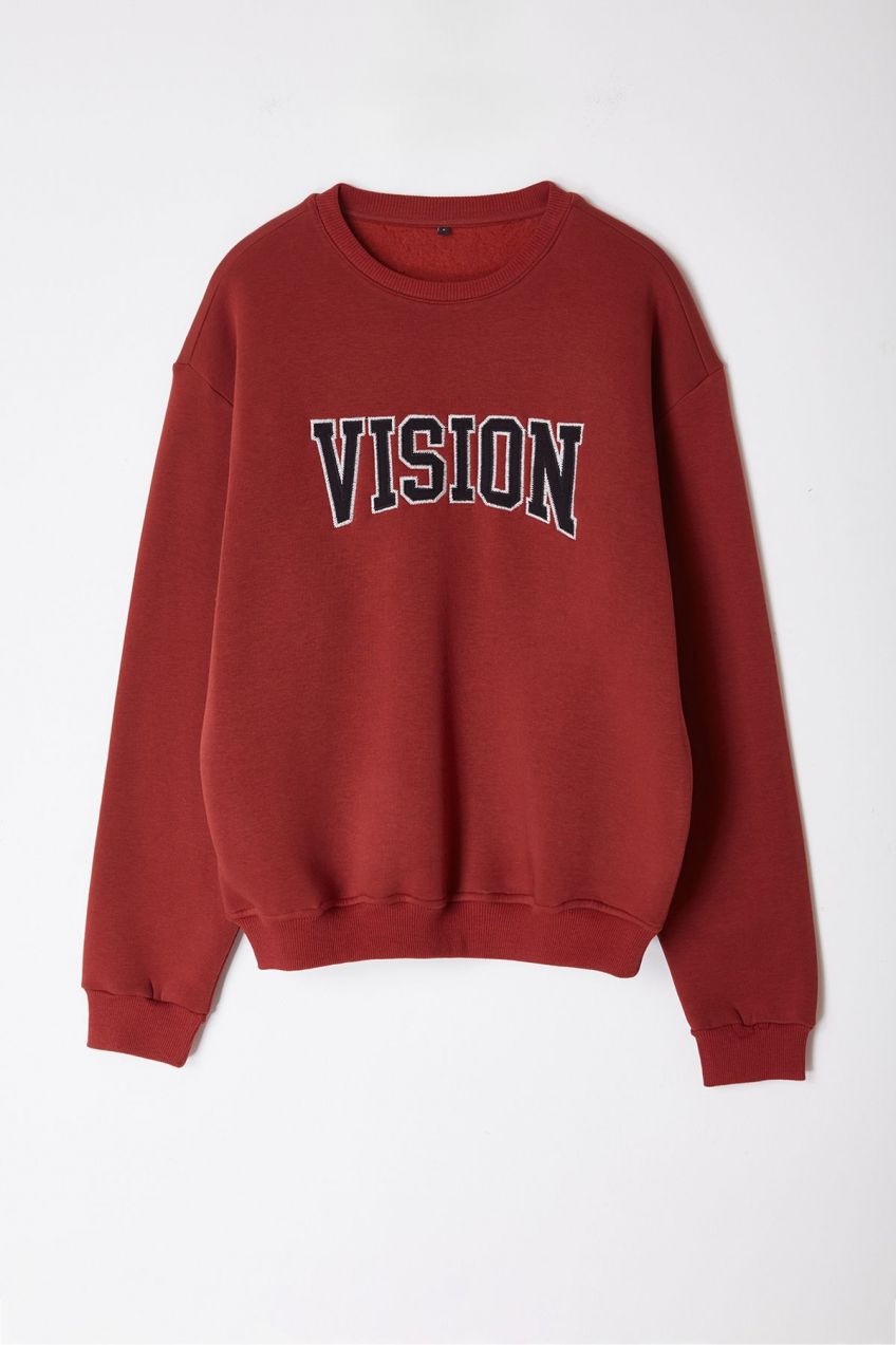 Trendyol Tile Unisex Oversize/Wide Cut Embroidered Fleece Inside Sweatshirt