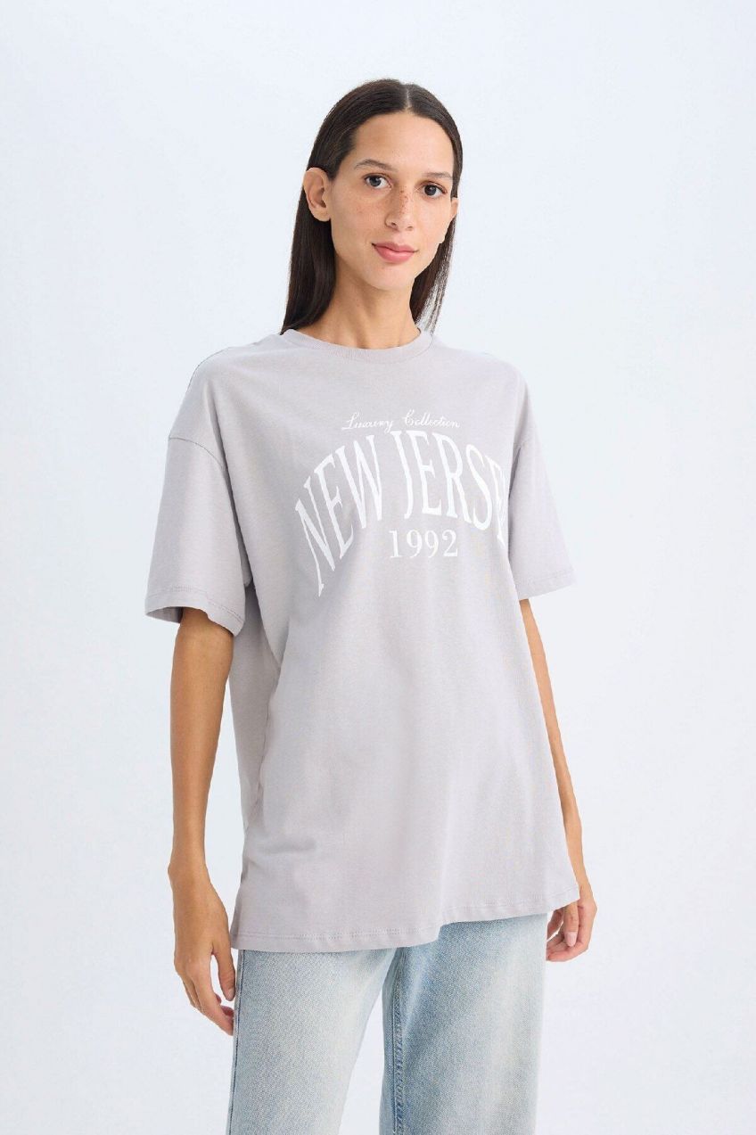 DEFACTO Oversize Fit Crew Neck Printed Short Sleeve T-Shirt
