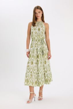DEFACTO A-Line Barter Neck Patterned Crinkle Fabric Sleeveless Maxi Dress