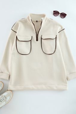 Trendyol Beige Zipper and Pocket Detailed Sweatshirt