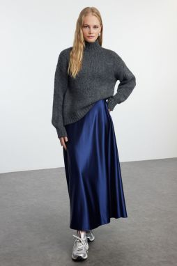 Trendyol Navy Blue A Line/Flare Cut Satin Midi Skirt
