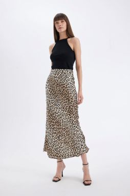DEFACTO Straight Fit Normal Waist Leopard Print Satin Maxi Skirt