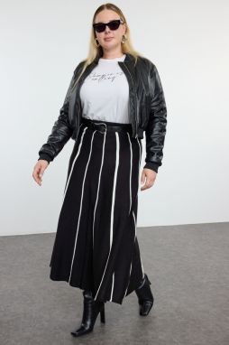 Trendyol Curve Black Striped Midi Length Knitwear Skirt