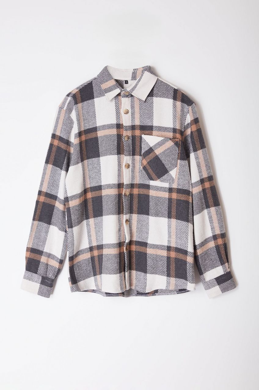 Trendyol Beige Unisex Regular Fit Winter Plaid Checked Lumberjack Jacket Shirt