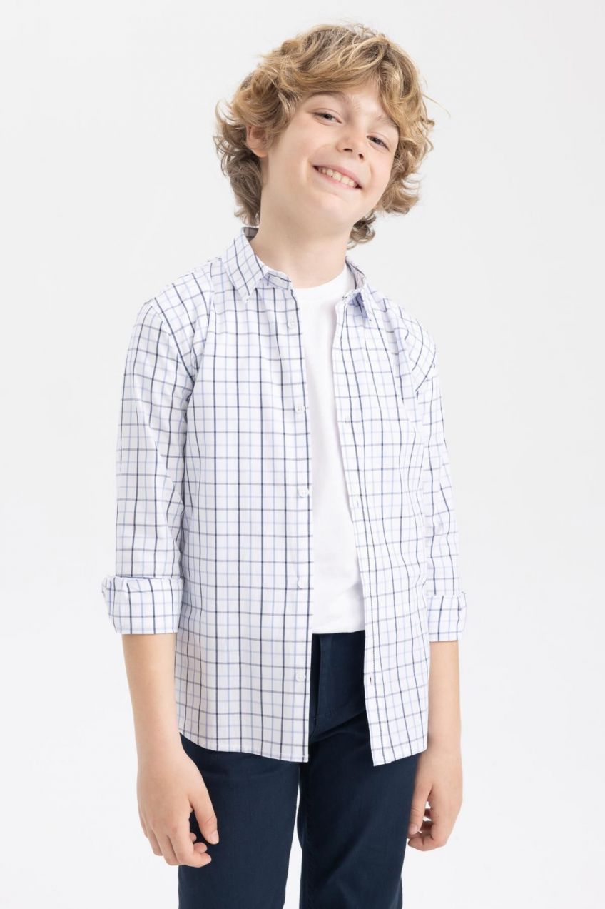 DEFACTO Boy's Checkered Poplin Long Sleeve Shirt
