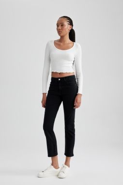 DEFACTO Slim Fit High Waist Ankle Length Jean Washed Trousers