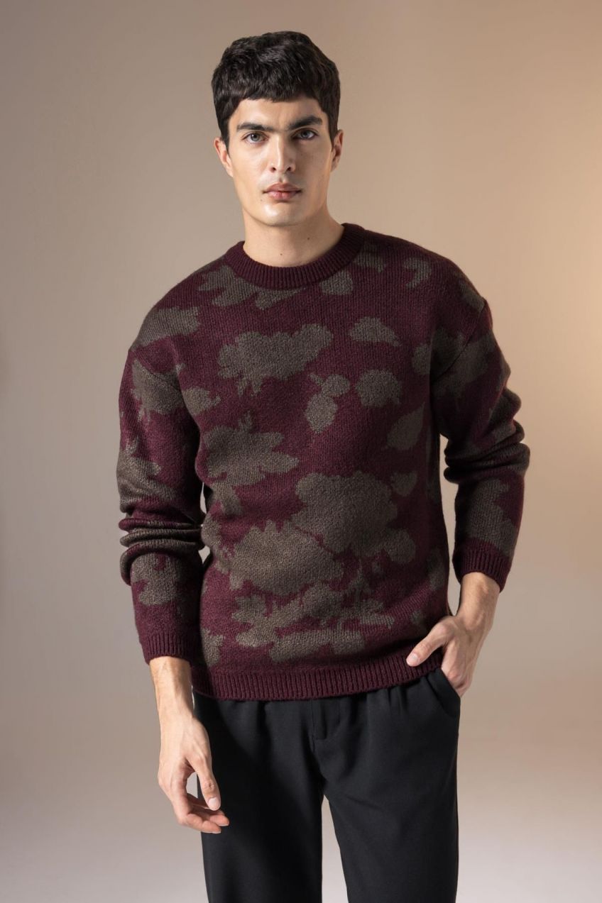 DEFACTO Relax Fit Patterned Crew Neck Sweater
