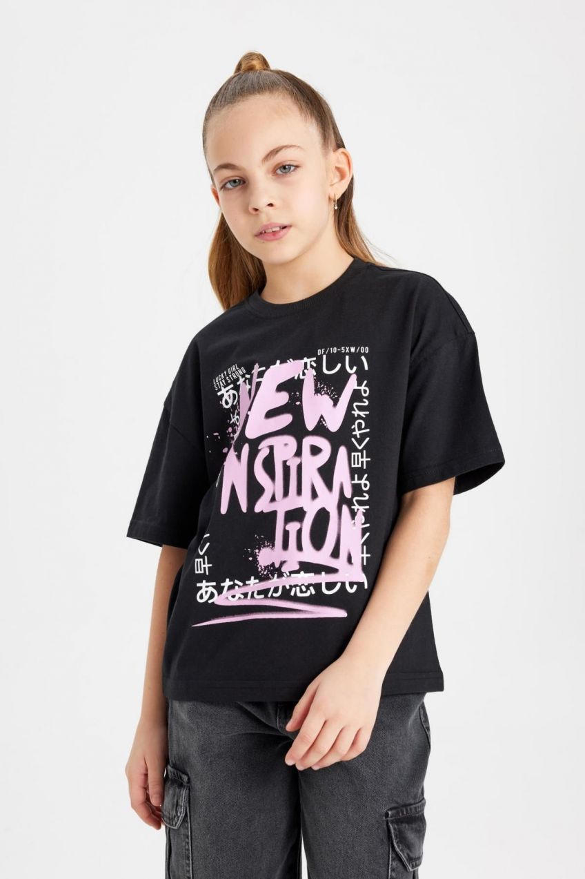 DEFACTO Girls Relax Fit Printed Short Sleeve T-Shirt