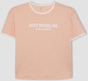 DEFACTO Girl's Oversize Fit Crew Neck Printed Short Sleeve T-Shirt