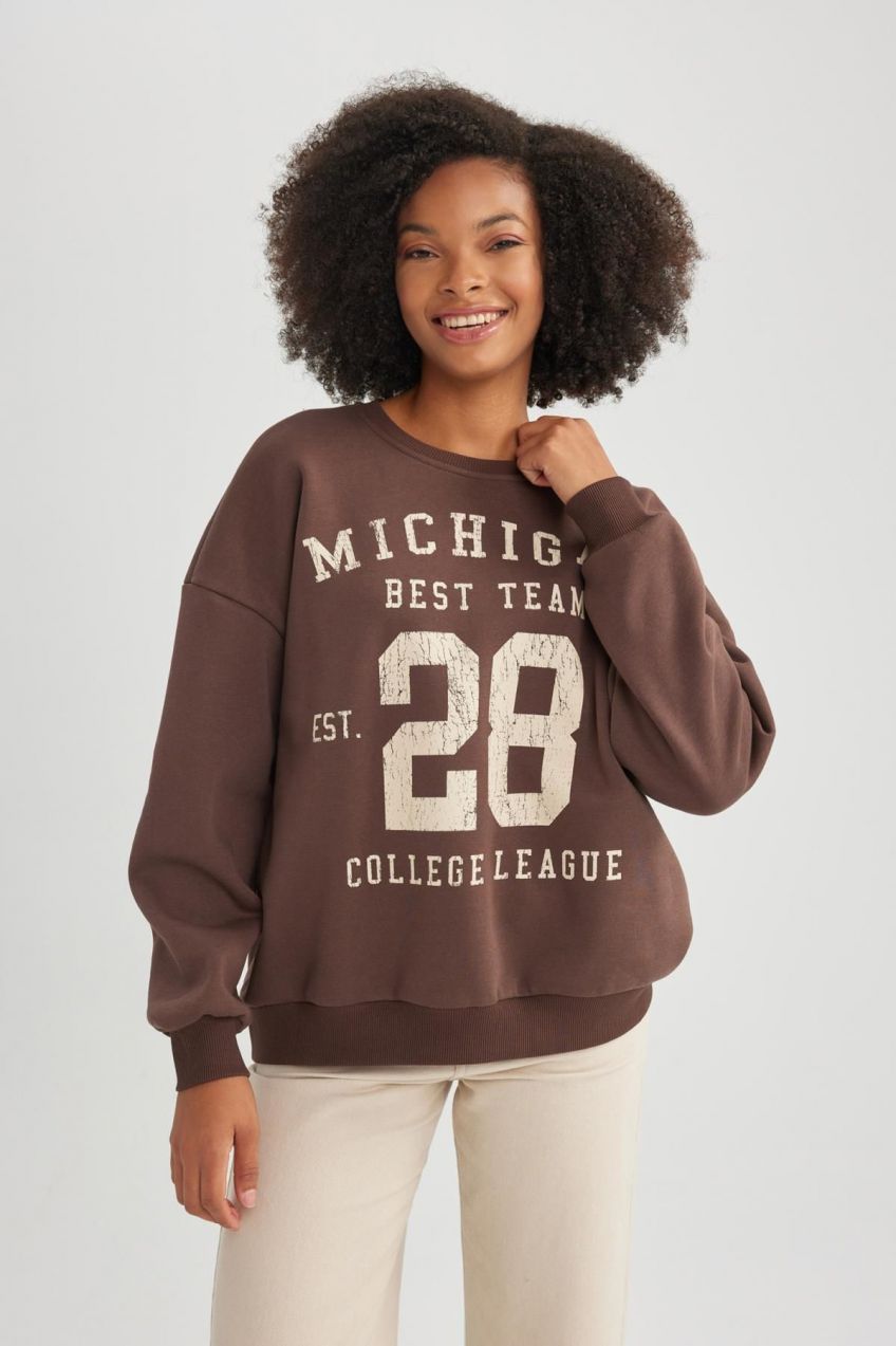 DEFACTO Oversize Fit Crew Neck Thick Sweatshirt