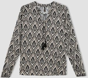 DEFACTO Regular Fit Open Collar Patterned Long Sleeve Blouse