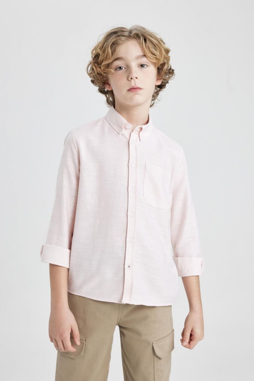 DEFACTO Boys Polo Neck Oxford Long Sleeve Shirt