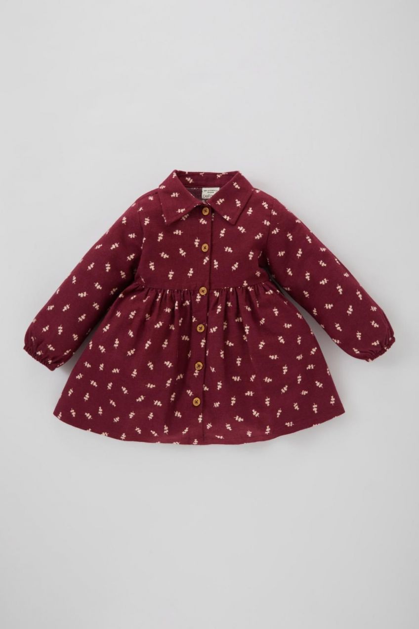 DEFACTO Baby Girl Floral Long Sleeve Flannel Dress
