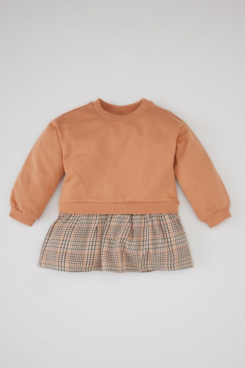 DEFACTO Baby Girl Plaid Patterned Long Sleeve Dress