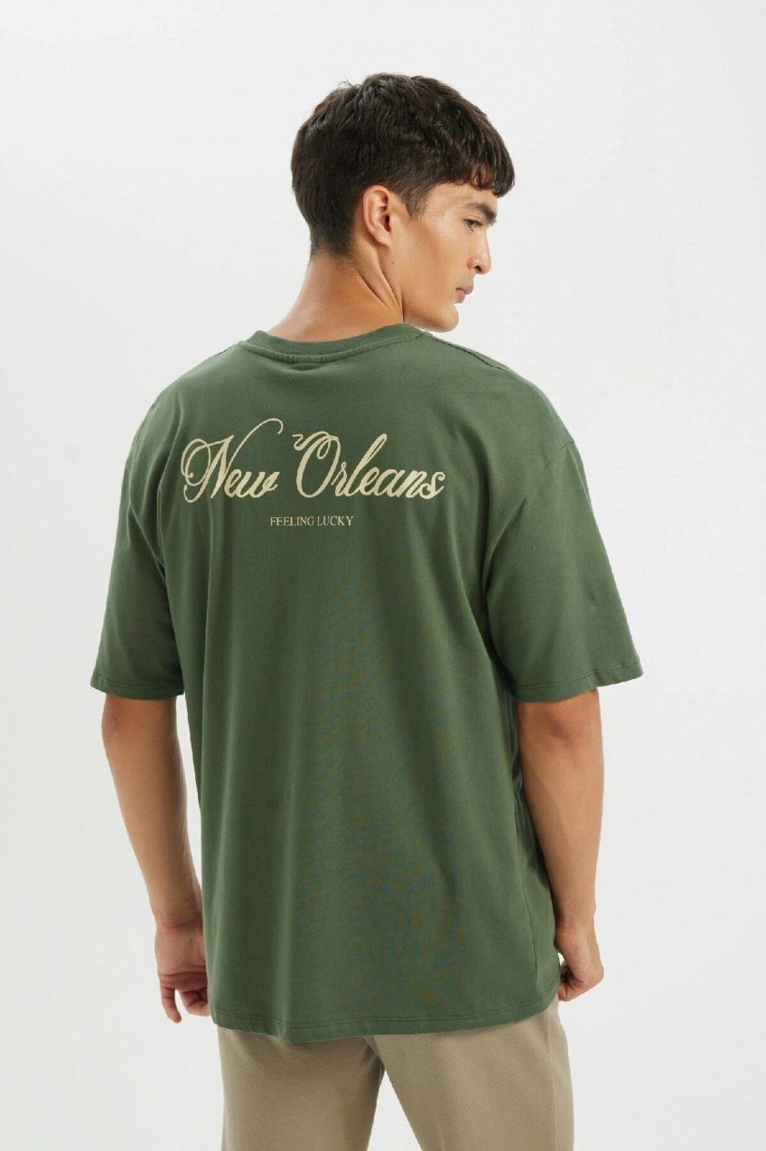DEFACTO Oversize Fit Crew Neck Back Printed Short Sleeve T-Shirt