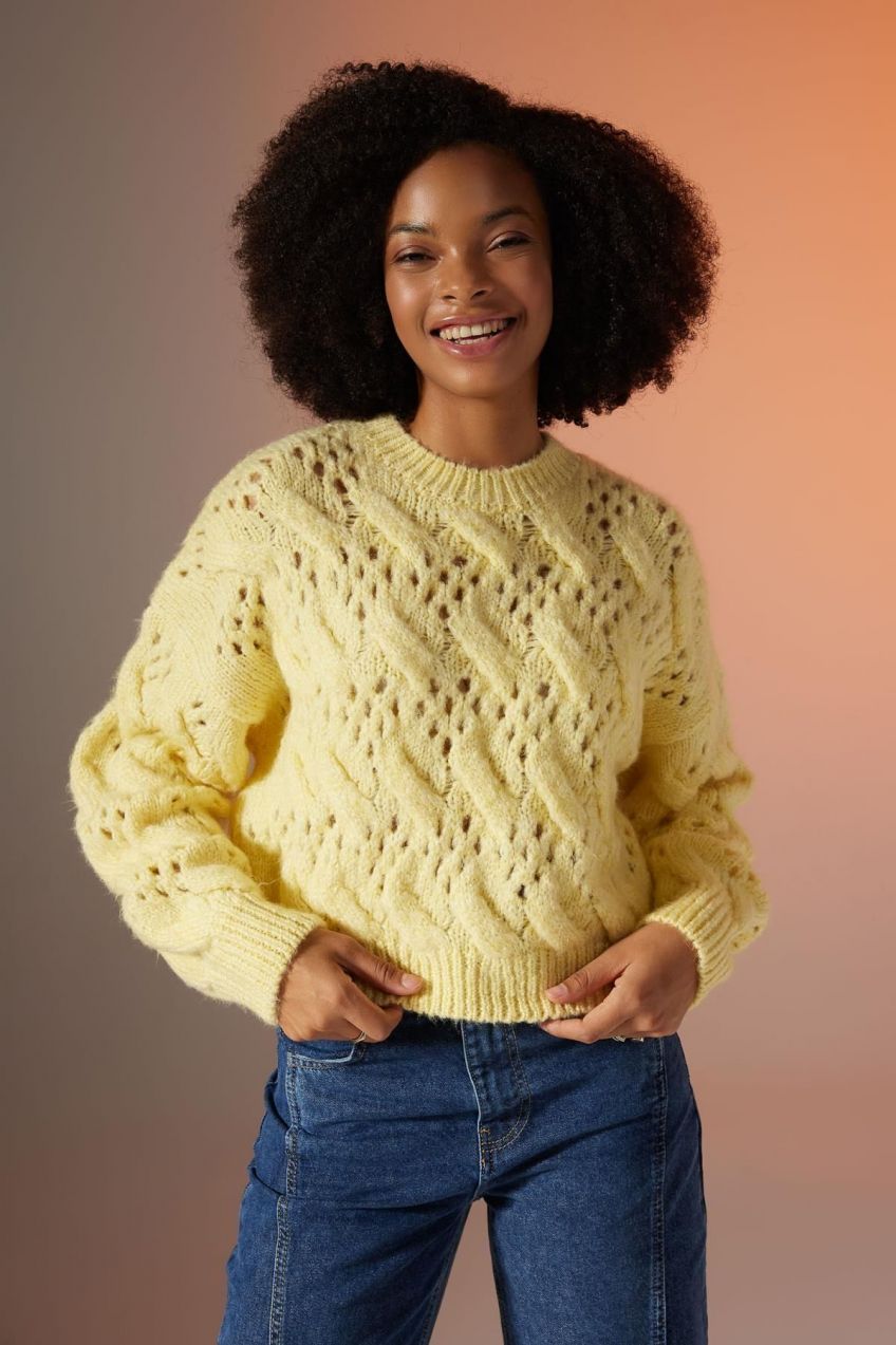 DEFACTO Oversize Fit Crew Neck Openwork Sweater