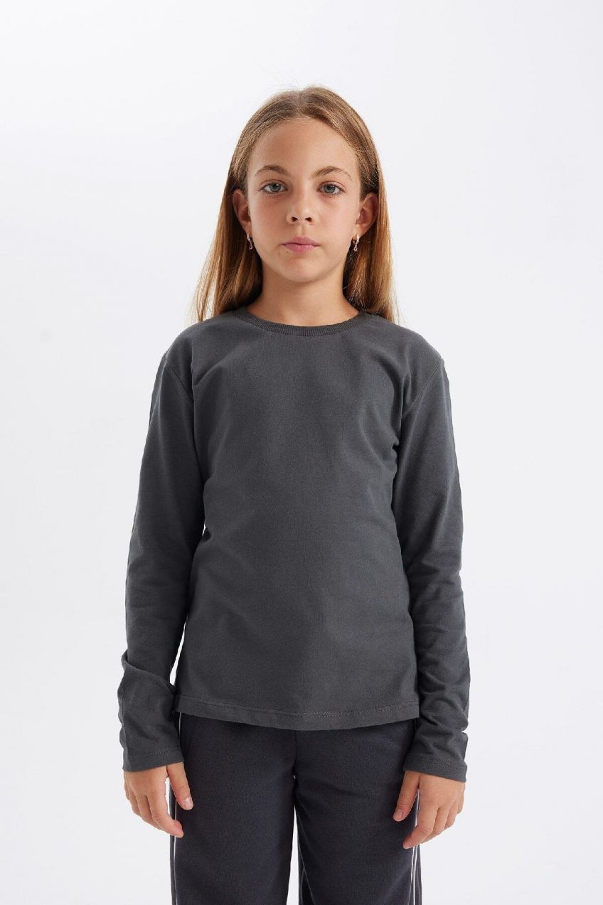 DEFACTO Girl's Crew Neck Long Sleeve School T-Shirt