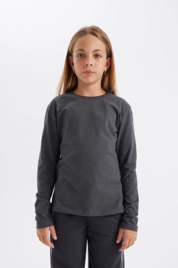 DEFACTO Girl's Crew Neck Long Sleeve School T-Shirt