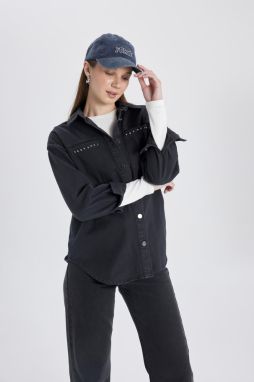 DEFACTO Relax Fit Shirt Collar Gabardine Long Sleeve Tunic
