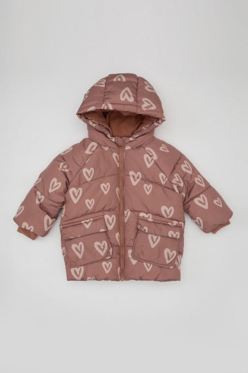 DEFACTO Baby Girl Hooded Heart Patterned Coat