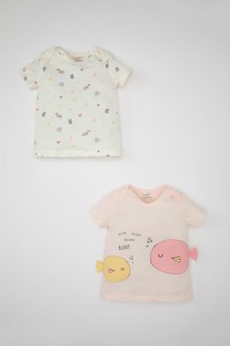 DEFACTO Baby Girl Newborn Sea Printed Combed Cotton 2-Piece Short Sleeve T-Shirt