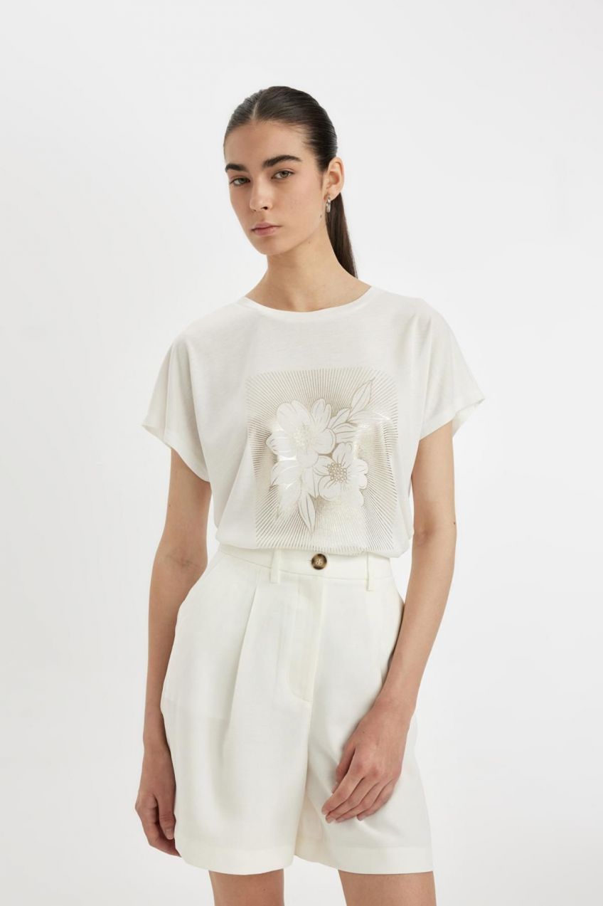 DEFACTO Crew Neck Floral Short Sleeve T-Shirt