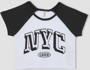DEFACTO Girl's Crop Crew Neck Printed Short Sleeve T-Shirt
